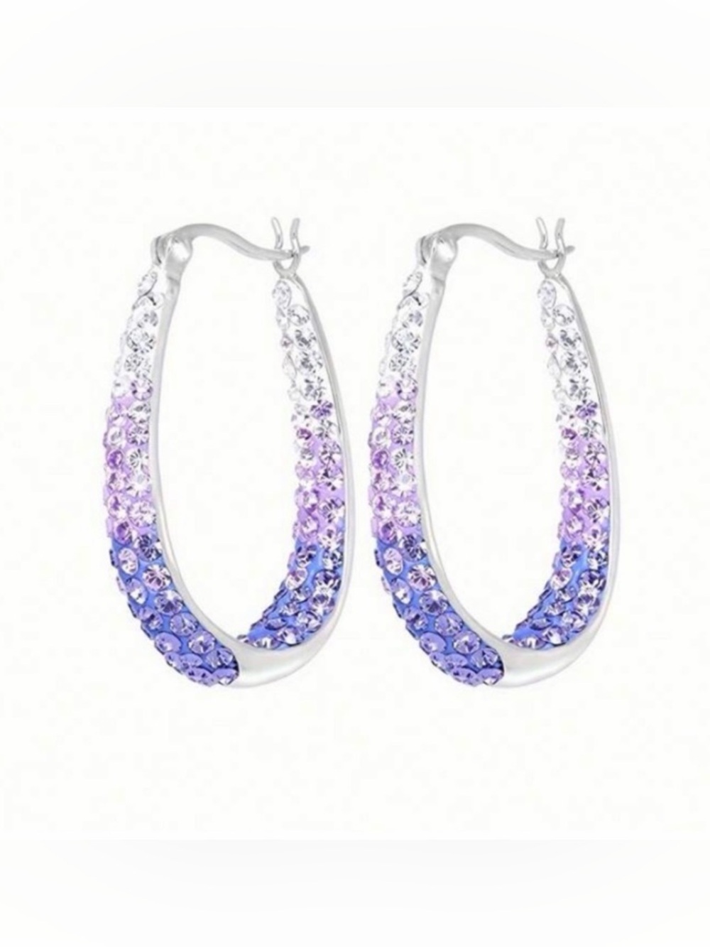 Silver Hoop Earrings with Gradient Purple and Blue Crystals